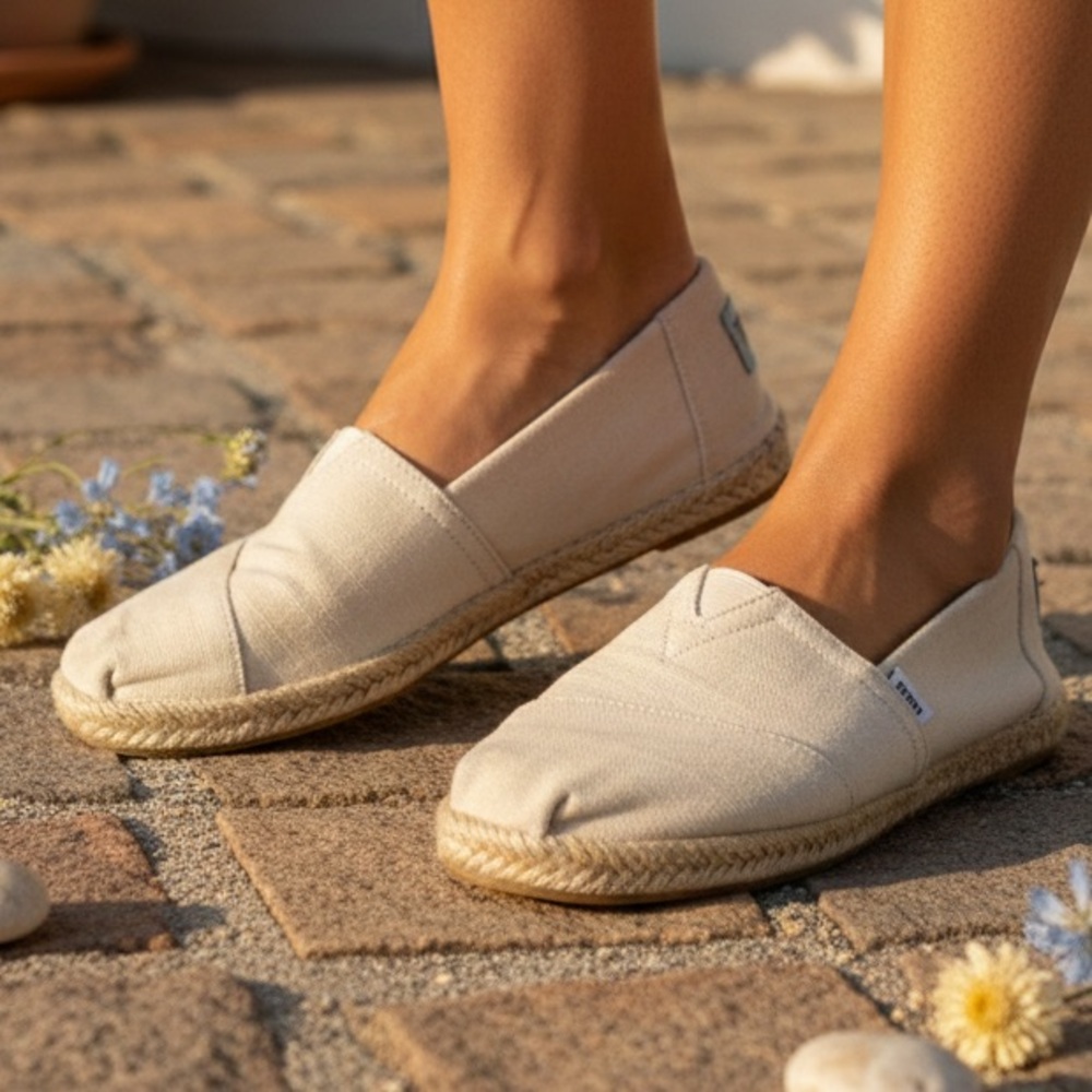TOMS Alpargata Beige Canvas Rope Espadrille Slip On Shoes Size 7.5